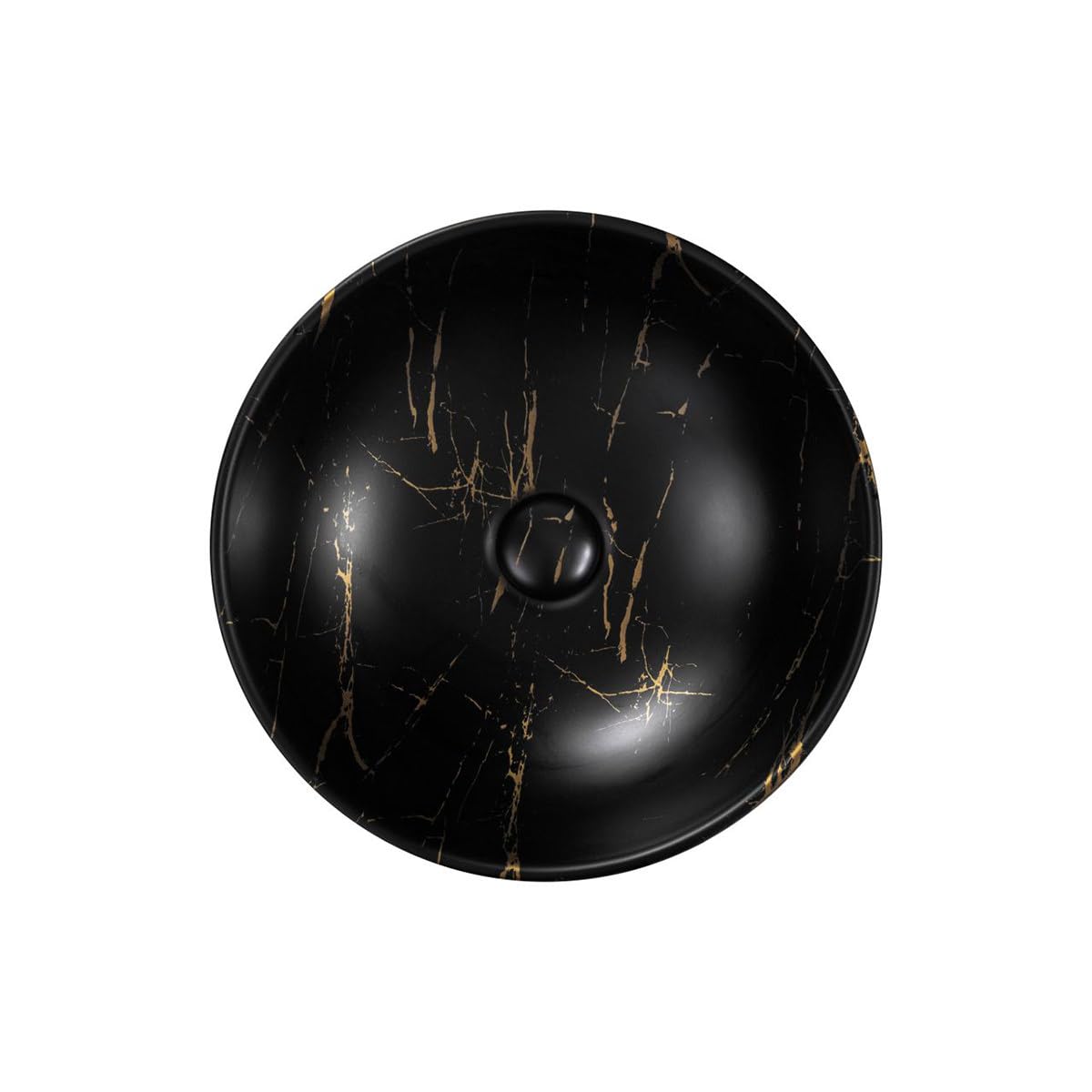 Belvit Alenta Aufsatzwaschbecken rund, Schwarz Gold Marmor, 38x13 cm