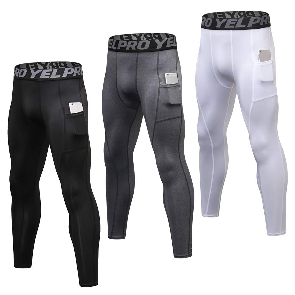3 Pack Men’s Compression Pants Quick Dry Sport Tights Baselayer Running Workout Active Athletic Leggings with Pockets-image-35