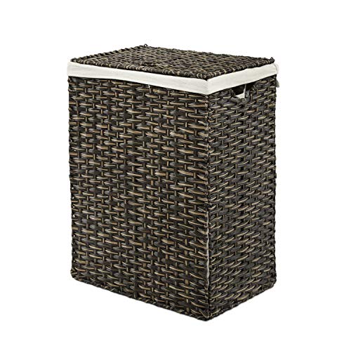 Seville Classics Premium Hand Woven Portable Laundry Bin Basket With Built-In Handles, Household Storage For Clothes, Linens, Sheets, Toys, Mocha Brown, Rectangular Hamper #TOP6