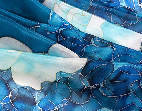 Invisible World Women's 100% Silk Hand Painted Scarf Square Roses French Blue3