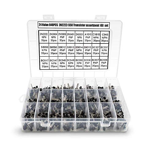TOCYORIC 24 Valores 840 piezas PNP NPN TO-92 2N2222-BC558 Alimentación Transistores de propósito general Kit de surtido, Transistores de Silicona de Tres Pines Módulos de Potencia Surtido