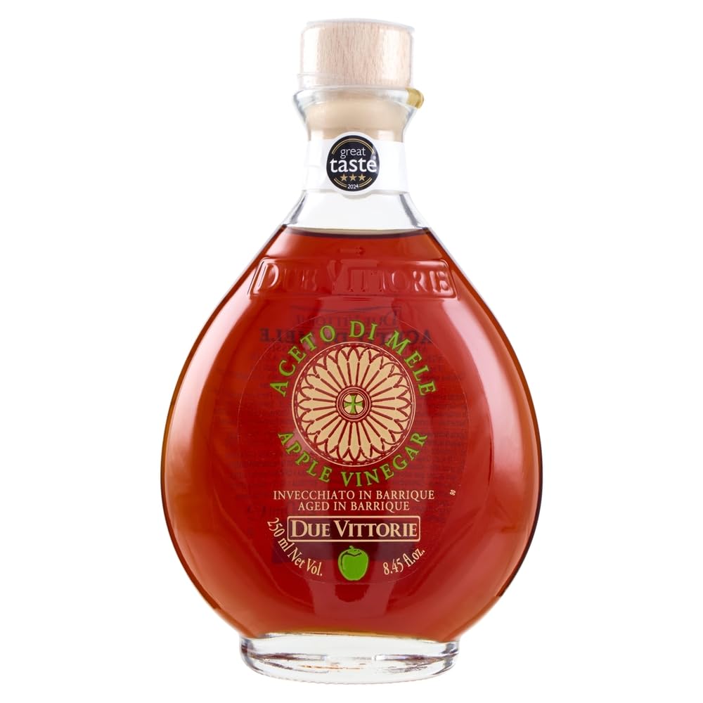 Due Vittorie Vinagre de sidra de manzana envejecido en barrica Aceto di Mele Botella de cristal 6 x 250 ml + llavero Beni Culinari gratis