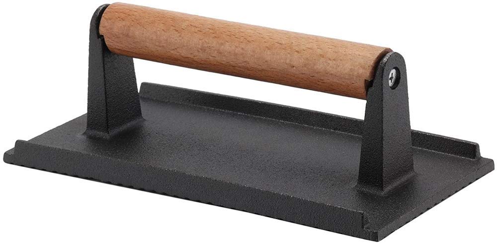Gusseisen rechteckige Speck-Fleischpresse Grill BBQ Hamburger Steak Gewicht Fleischpresse für Heimküche Schwarz