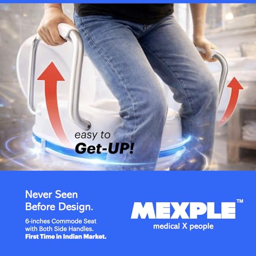 Image of MEXPLE RaiXer6EXT Raised Toilet Seat Raiser with Side Handles | 6 Inch Elevated Toilet Seat for Seniors & Disabled | Commode Raiser with side Safety Arms | Support for Knee, Hip & Recovery Care