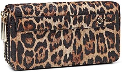 Daisy Rose Dual Zipper Phone Clutch and Wallet for Women - RFID Blocking, PU Vegan Leather Multi-Card Organizer - Leopard