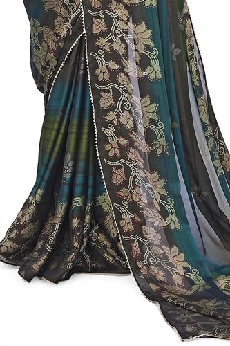 Image of MIRCHI FASHION Saree for Woman Chiffon Foil Work Floral Printed | Ethnic Sari for Function and Farewell with Unstitched Blouse Piece (Available in 15 Colors)