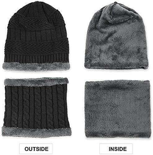 Foliam Winter Woolen Double Sided Beanie Cap and Neck Warmer with Fur Interior and Fleece Line (grey) 3