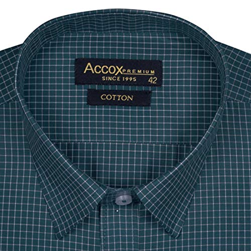 Image of ACCOX Men's Half Sleeves Formal Regular Fit Cotton Check Shirt(Green,GO534)