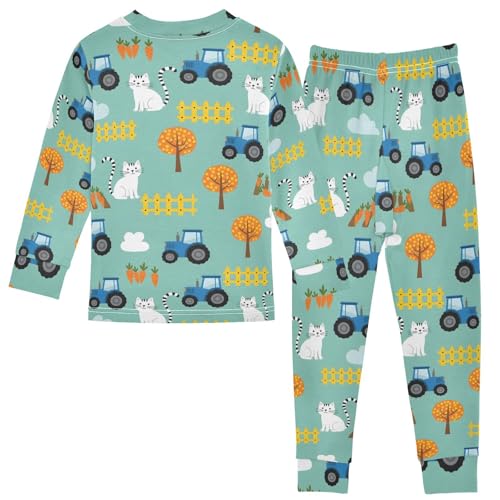 Pajama Sets Long Sleeve Farm with Cats Tractors Soft Comfy Sleepwear 2 Piece PJS 3-8T3