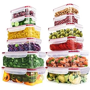 KICHLY Plastic luchtdichte voedselopslagcontainers – 24 stuks (12 containers en 12 deksels) Plastic voedselcontainers…