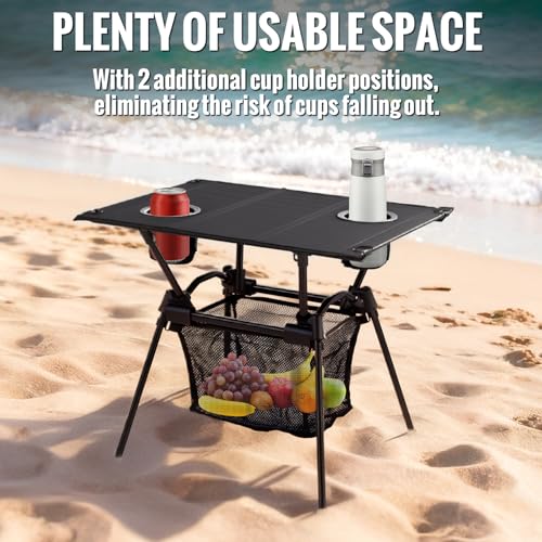 Table de camping pliante légère GARLLEN avec filet de rangement pratique