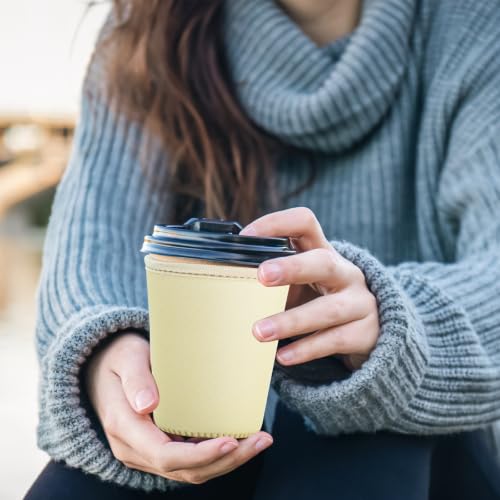 Image of Reusable Insulated Sleeve for Iced Coffee Cup, 3-Pack Coffee Neoprene Drink Sleeve for Cold & Hot Drinks, Beverage Holder for Iced Coffee (Creamy Yellow)