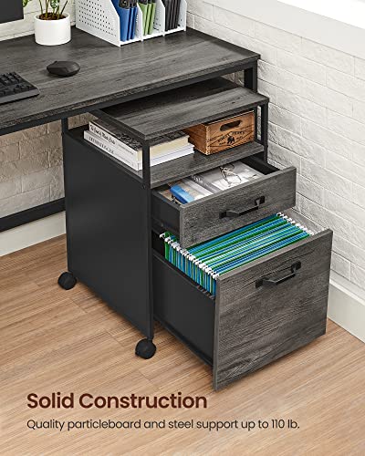 Image of VASAGLE File Cabinet, Mobile Filing Cabinet with Wheels, 2 Drawers, Open Shelf, for A4, Letter Size, Hanging File Folders, Charcoal Gray and Ink Black UOFC071B04
