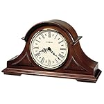 Howard Miller Burton II Mantel Clock, Decorative Top Molding with Triangular Burl Overlays, Analog Dial Roman Numerals Triple-Chime Movement, Volume Control Timepiece for Home Decor & Office