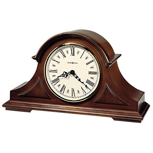 Howard Miller Burton II Mantel Clock, Decorative Top Molding with Triangular Burl Overlays, Analog Dial Roman Numerals Triple-Chime Movement, Volume Control Timepiece for Home Decor & Office