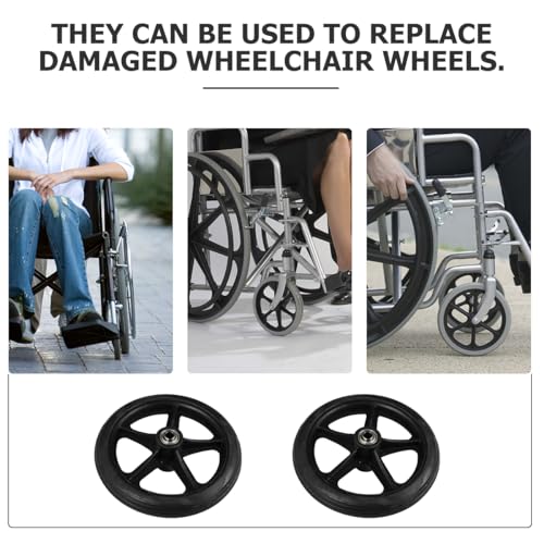 Healifty 2Pcs Wheelchair Front Wheel: Solid Rubber Wheel Replacement for Wheelchairs Rollators Walkers Black 7 Inch - Image 4