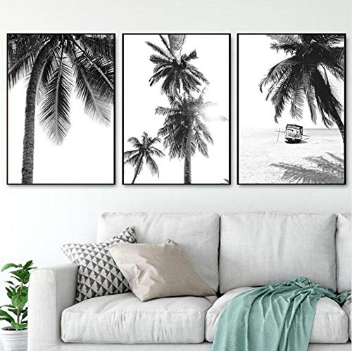 Chaoaihekele Noir Blanc Palmier Posters Plage Toile Peinture Et Imprime Plantes Tropicales Photos Pour Salon Salon Pas De Cadre 50X70Cmx3Pcs Cover