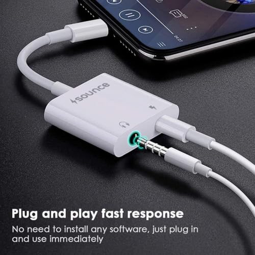 Image of Sounce 2-in-1 Lightning to 3.5mm Audio & Charging Splitter - Dual Port Adapter Cable for Music, Power, Headsets, Speakers & More - White
