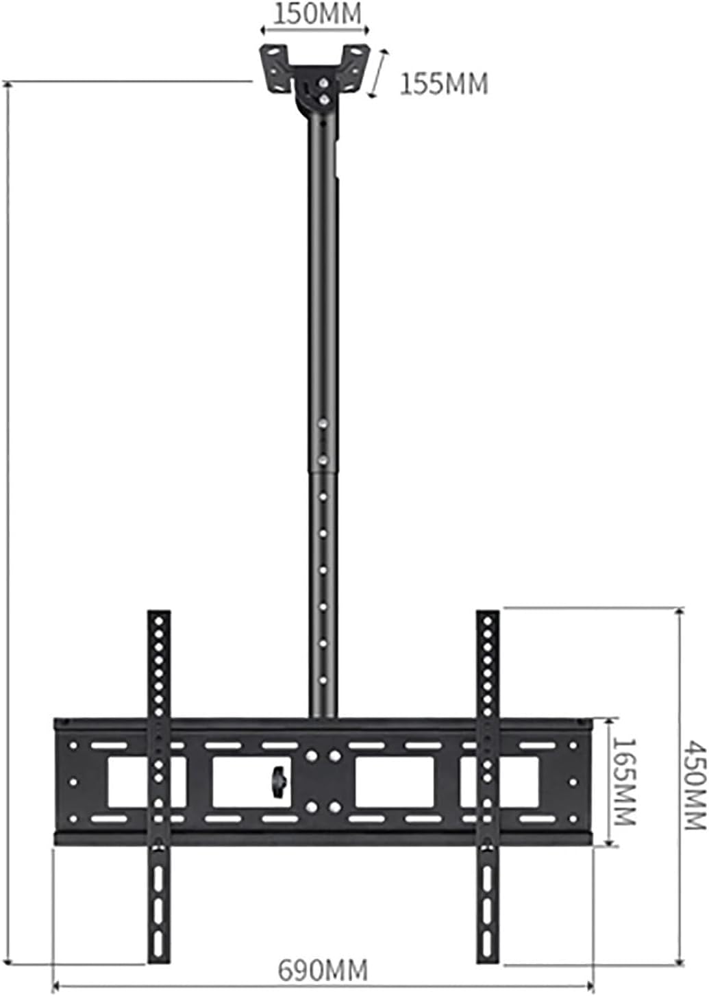Diagram showing dimensions of the TV mount bracket
