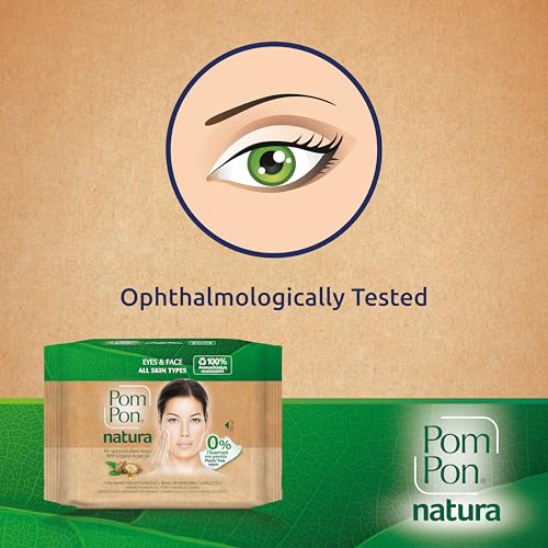 Pom Pon NATURA chusteczki do demakijażu twarzy i oczu, z organicznym olejem arganowym, 100% naturalne włókna, 20 sztuk