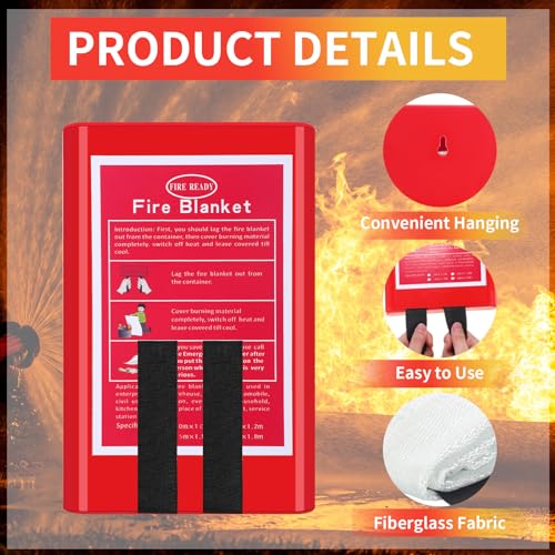 Image of Copkim 4 Packs Fire Blanket with Box - Emergency Fire Suppression Fireproof Flame Retardant Fiberglass Survival Blanket for Home Kitchen Office Warehouse