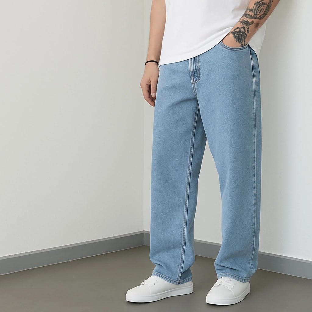 levorce Denim Fabric Straight Fit Mid Rise Light Blue Men Jeans (STF-SNS03-LVR)-picture-42