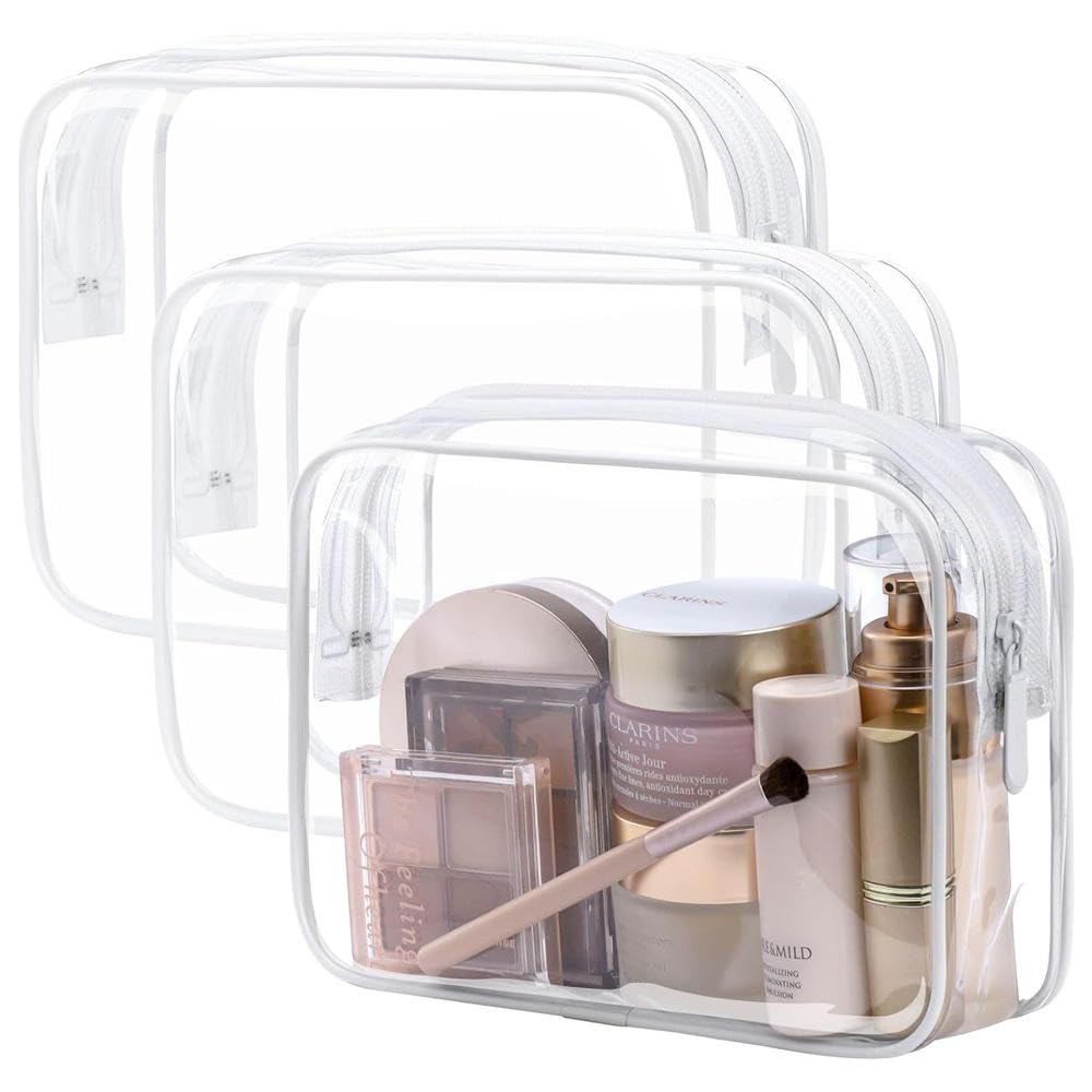 BAERFIT 3Pcs Clear Travel Toiletry Bags TSA Compliant Makeup Pouch Bag Make Up Organiser Makeup Bag Makeup Organiser Makeup Bag for Women Carry-On Approved Makeup Organizer Set-image-36