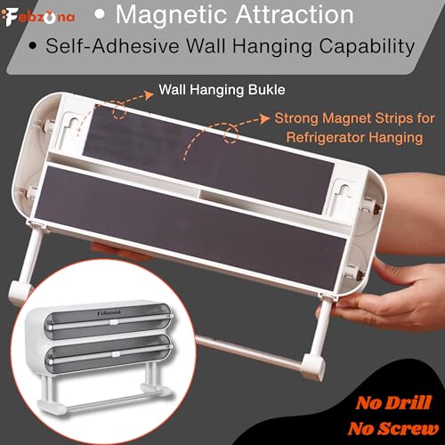 Image of Foil Paper Cutter and Holder Kitchen Wrap Dispenser Aluminum Foil, Plastic Cling Film & Baking Paper Holder with Slide Cutter Wall or Counter Mounted 3 in 1 Magnetic Tissue Roll Organizer