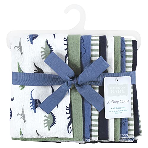 Image of Hudson Baby Unisex Baby Cotton Flannel Burp Cloths, Blue Green Dino, One Size