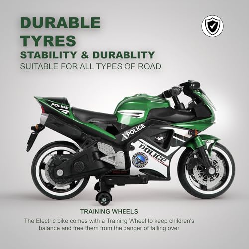 Image of Little Rides Battery Operated V10 Premium Bike for Kids |Boys| Girls- Golden Metallic | Electric Motorbike for Children 2 to 8 Years | Fun Riding Experience with Music | Safe & Durable (Green)
