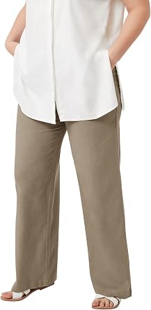 ellos Linen-Blend Elastic Waist Drawstring Relaxed Pant