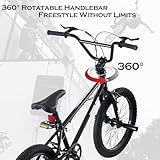 LSBIKE 20 Inch BMX Bike Freestyle BMX Bicycle with Black Steel Frame, 360° Rotatable Handlebar, Front & Rear Pegs, Aluminium Rims, Dual Brakes, for Teens & Adults (Black) - Image 3