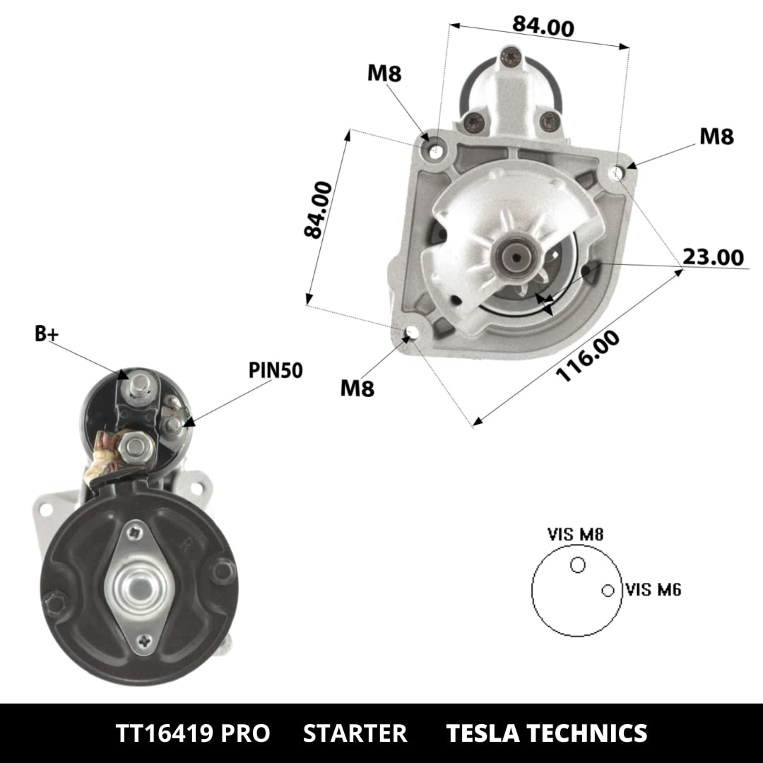 TESLA TECHNICS TT16419 PRO Démarreur de voiture 12V, 2.50 KW. Compatible avec Citroën, FIAT, PEUGEOT. Excellent relation qualité-prix. Installation facile et garantie