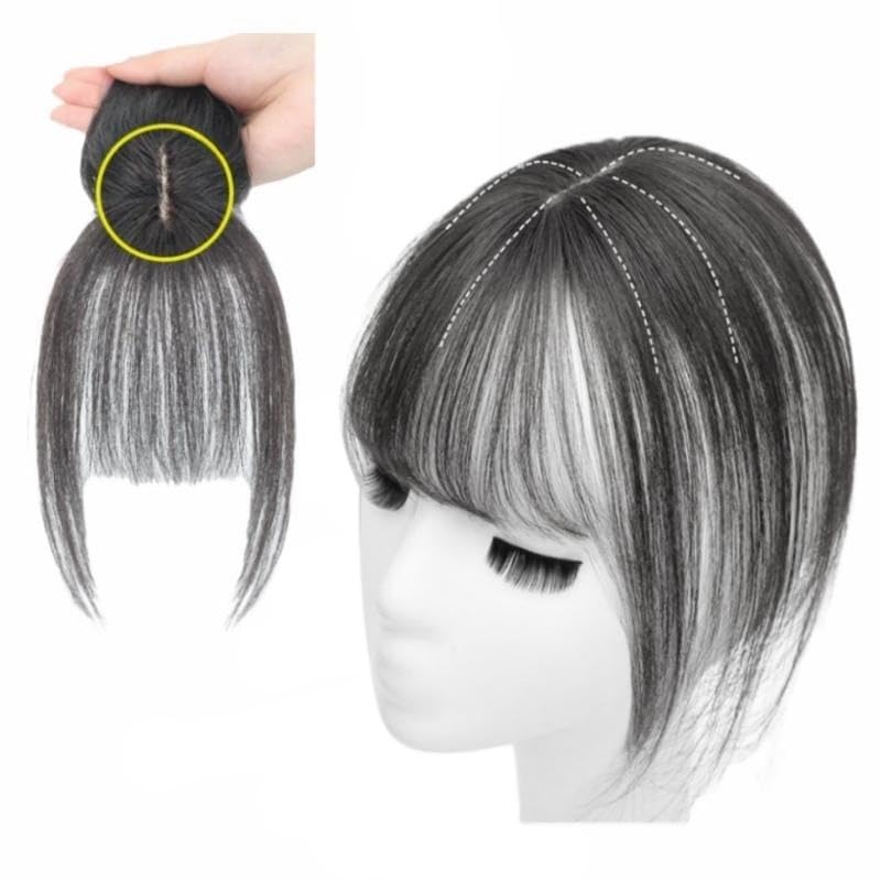 Flequillo invisible de cabello humano con clip, parte media con flecos, para mujer, cuero cabelludo nude, flequillo 3D (negro)