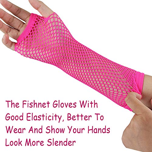 Kulannder 80s Fancy Dress Costume Accessories For Women And Girls, Retro Women Dresses Party With Neon Rainbow Dress Glove Neon Bracelets Necklaces Lace Bow Headband For 80s Party (6 Pieces) - Image 7