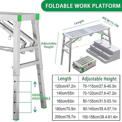Piattaforma di lavoro pieghevole regolabile, capacità 400 kg, superficie antiscivolo, perfetta per pittori e costruzioni, 120 x 40 cm per un uso versatile