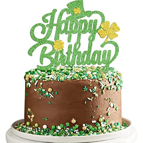 St Patrick’s Day Birthday Cake Topper - Lucky St Paddy’s Day Four Leaf Clover Themed Cake Topper - For 1St 2nd Bday Party Decorations Cover