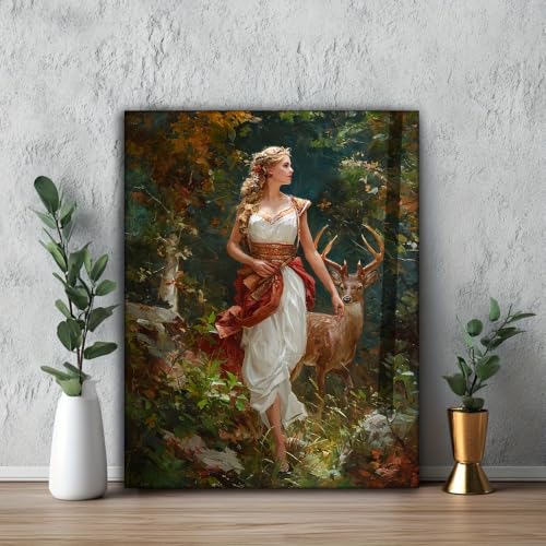 Cuadro de la diosa romana Diana y ciervo: arte espiritual para salón 5