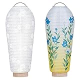 仏壇屋 滝田商店 ミニ 盆提灯 盆ちょうちん 小珠(こだま)火袋2点セット【A】 初盆用・白紋天+通年用・桔梗◆高さ25cm×火袋径10cm◆ コードレス 置き提灯 証明書付