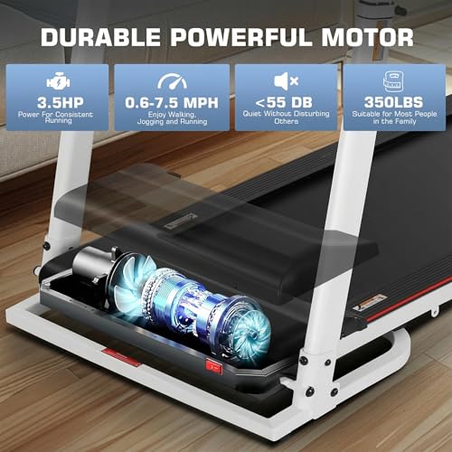 Image of Treadmill with Desk Workstation & Adjustable Height, 450 lbs Weight Capacity, Folding Treadmill with 5% /15% Incline, Bluetooth Speaker & App, Portable 3.5HP Walking Pad with Desktop for Home Office