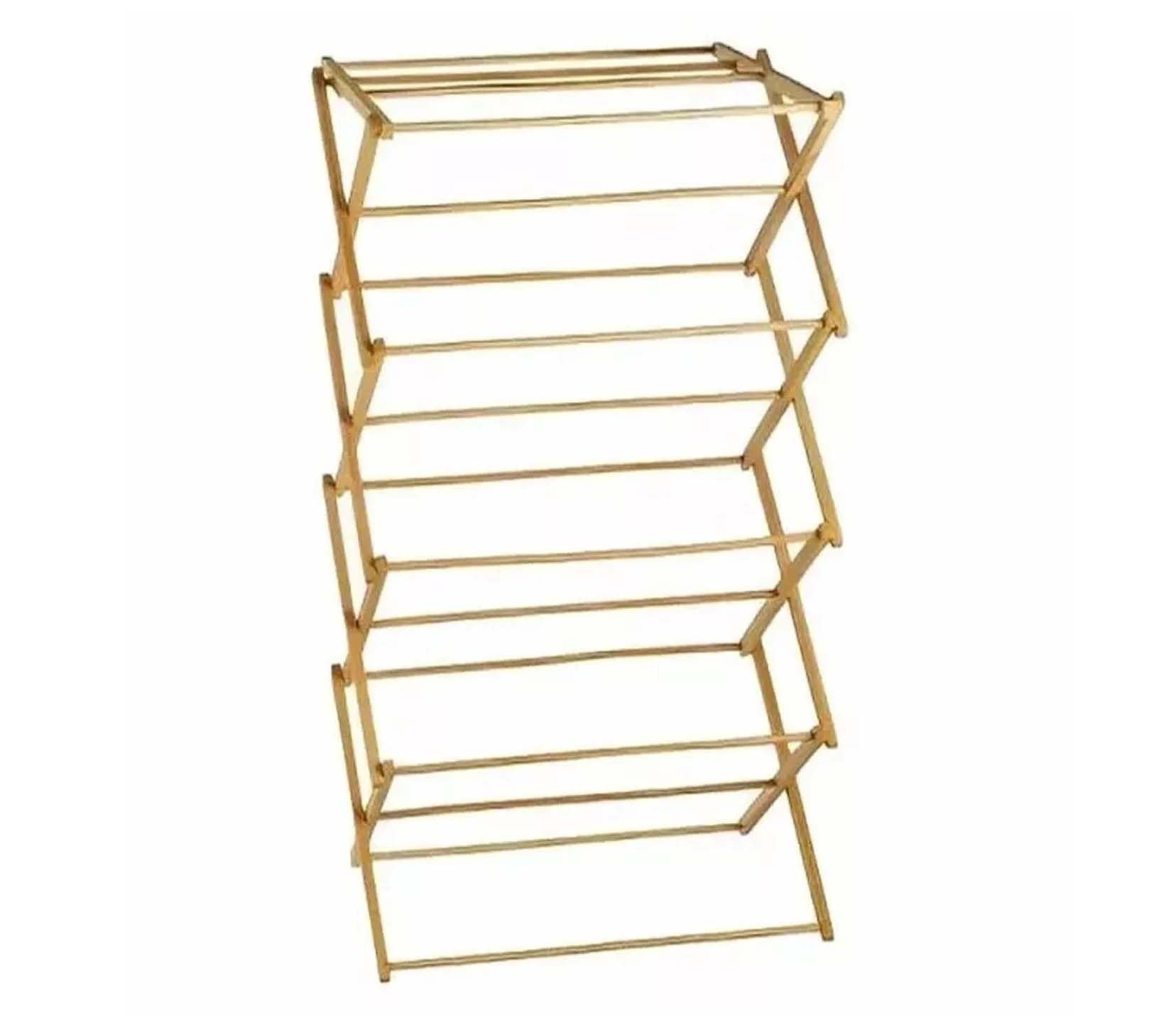 Premzo Natural 4 Tier Airer Bamboo Wooden Clothes Towel Folding Dryer Airier Vintage Traditional Classic Concertina Design Horse Laundry Home Free Standing Hanger Foldable Rack