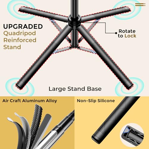 Image of WeCool Quadripod Selfie Stick Extendable Upto 71 Inches, 360 Rotatable Handle, Detachable Bluetooth Remote, Phone Tripod for Vlogging, YouTube, Travel, iPhone, Android