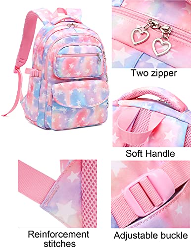 Jiayou School Backpack Sets 3Pcs Stars Prints Daypack For Teens Girls Primary School Students(Blue Stars,22 Liters) #TOP3