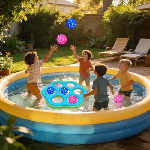 Jeu d'anneaux de lancer hexagonaux flottants avec structure stable en vinyle