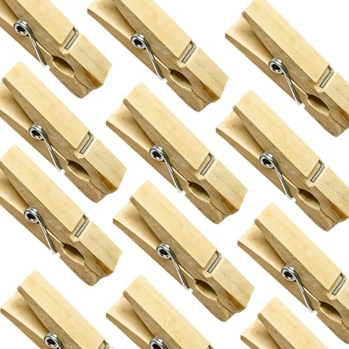 Surco Wooden Clothes Pegs with Metal Coil Spring for Firm Grip, Contoured to Prevent Marks - 100 Pegs for Indoor & Outdoor Laundry, Camping, Crafting, DIY