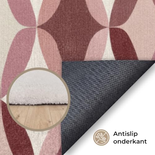 Alfombra rectangular de 180x120 cm antideslizante rosa OnlyWow para salones grandes 4