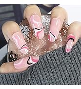 FURUBETA Valentine's Day Press on Nails Medium Oval French Fake Nails Full Cover Pink Acrylic Fal...