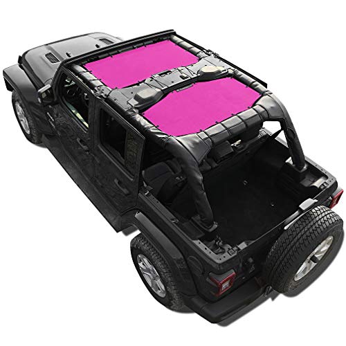 Shadeidea Sun Shade Top for Jeep Wrangler JL Unlimited (2018-2023) 4 Door Front and Rear 2 piece-Pink Mesh Screen Sunshade JLU Top Cover UV Blocker with Grab Bag -10 Year Warranty