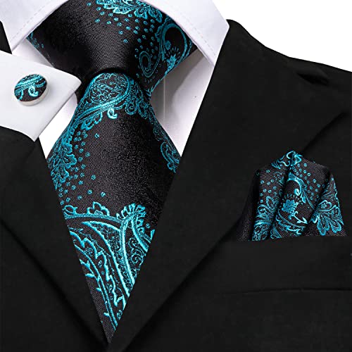 Image of Dubulle Silk Ties Set for Men Formal Paisley Striped Necktie Pocket Square Cufflinks 3PCS Sets Wedding Business Party