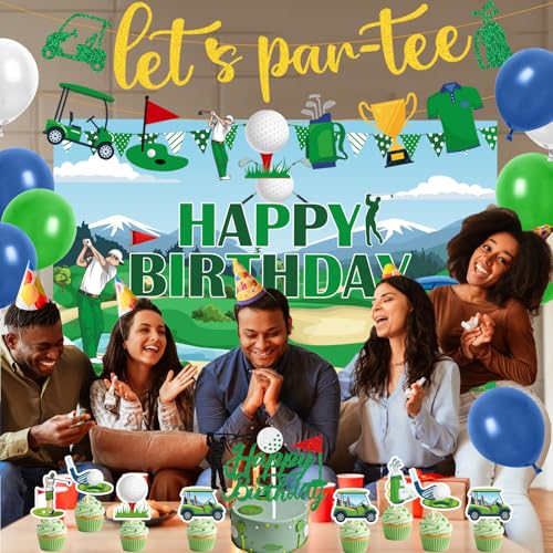 Image of Gameza Golf Birthday Party Decorations - 34PCS Golf Birthday Decorations, Lets Partee Banners Balloons Backdrop Cake Topper Cupcake Toppers, Sport Themed Party Decor Supplies